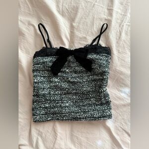Black and White Women's Top with Bow Detail